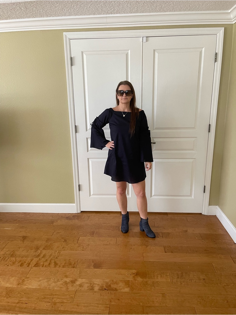 Sugarlips Navy Off-Shoulder Bell Sleeve Dress
